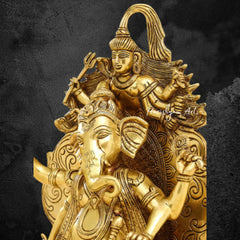 Brass Ganesha Idol Resting on Singhasan Throne 16"