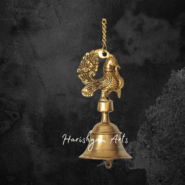 Elegant Brass Hanging Peacock Bell for Pooja Room Decoration