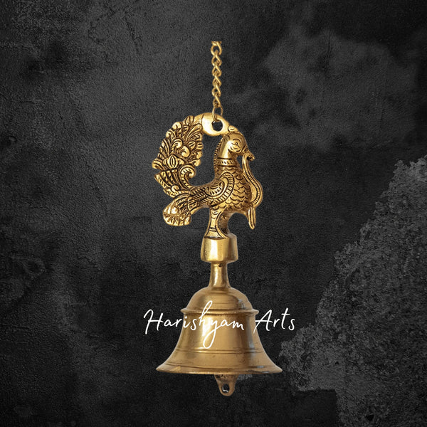 Elegant Brass Hanging Peacock Bell for Pooja Room Decoration