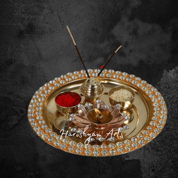 Elegant Brass Pooja Thali Set with Kalash Diya and Ritual Essentials