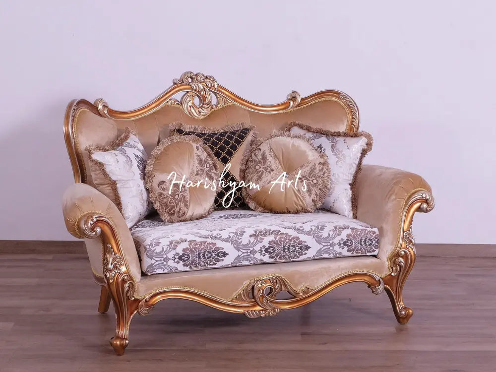 Elegant Gold and Brown Wood Trim Luxury Sofa Set