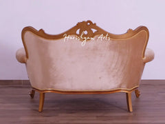 Elegant Gold and Brown Wood Trim Luxury Sofa Set