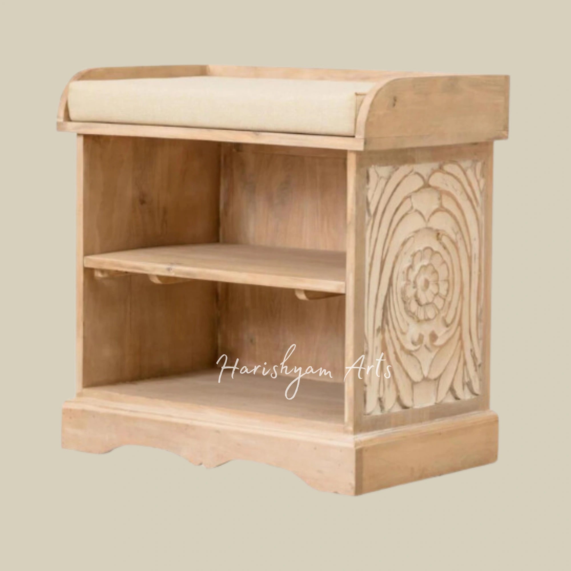 Elegant Hand-Carved Wooden Shoe Rack for Home & Entryway2