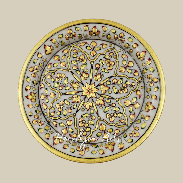 Elegant Handcrafted Marble Plate with Pure Gold Leaf Detailing