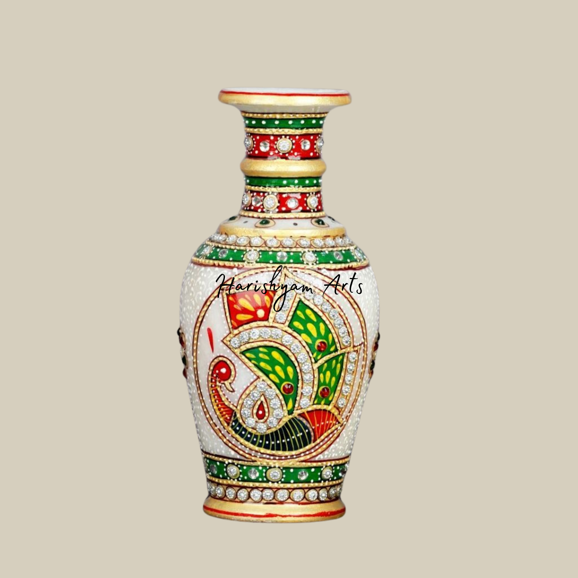 Elegant Minakari Handcrafted Marble Vase with Intricate Detailing