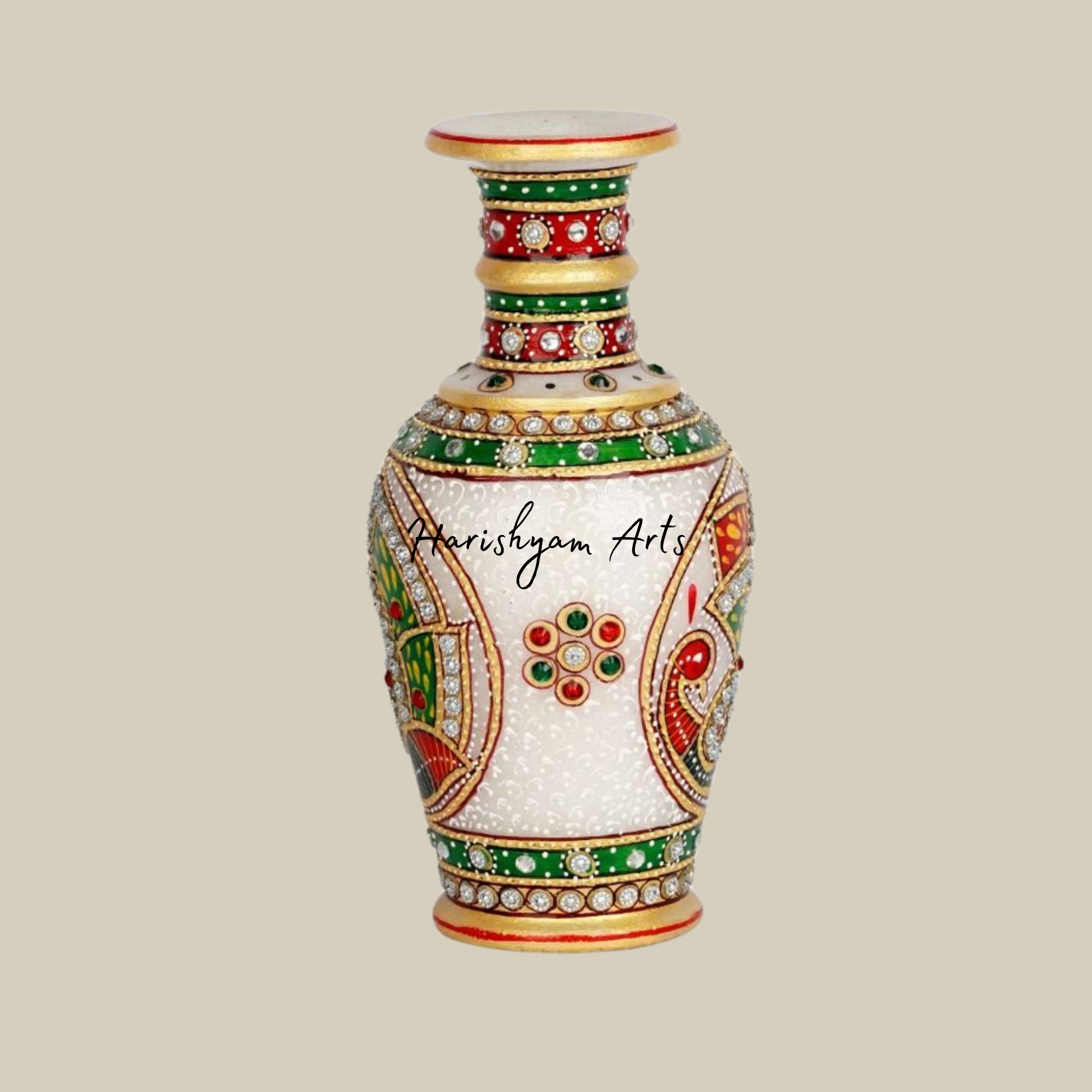 Elegant Minakari Handcrafted Marble Vase with Intricate Detailing