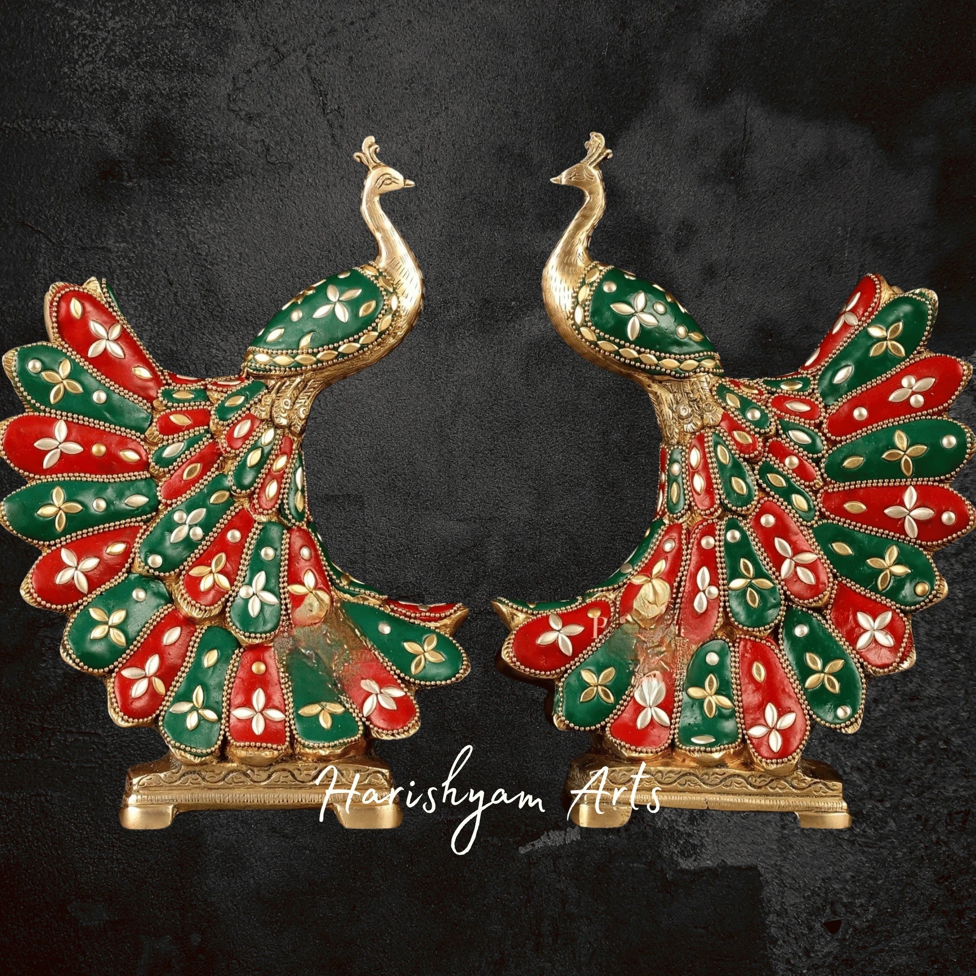 Elegant Pair of Brass Peacock Statues for Home Décor