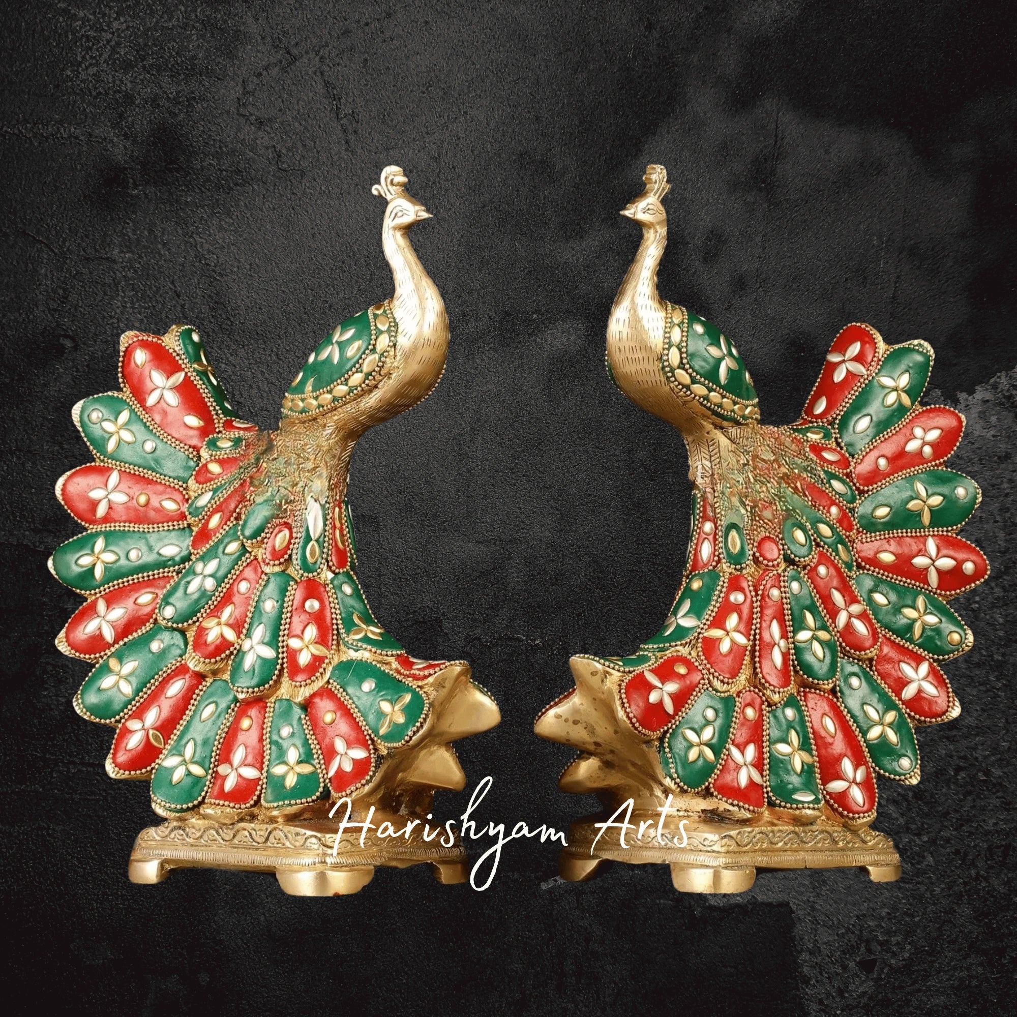 Elegant Pair of Brass Peacock Statues for Home Décor