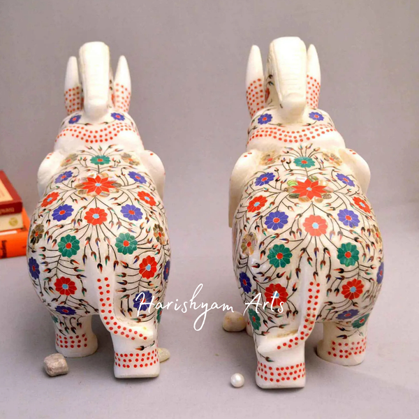 Elephant Pair with Red Gemstone Inlay Work Collectible Showpiece