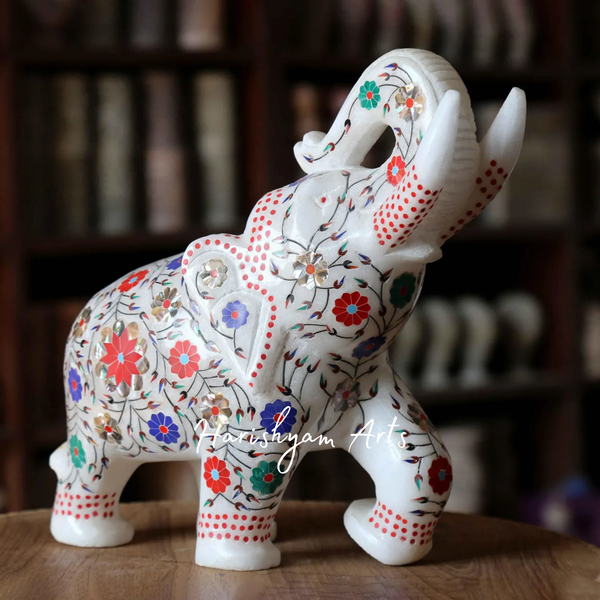 Elephant Pair with Red Gemstone Inlay Work Collectible Showpiece