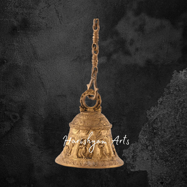 Embossed Brass Hanging Bell for Spiritual and Temple Use