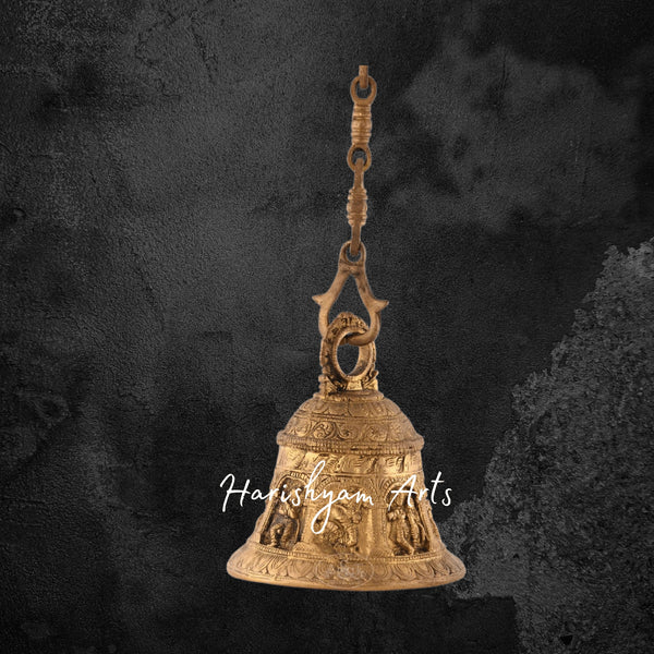 Embossed Brass Hanging Bell for Spiritual and Temple Use