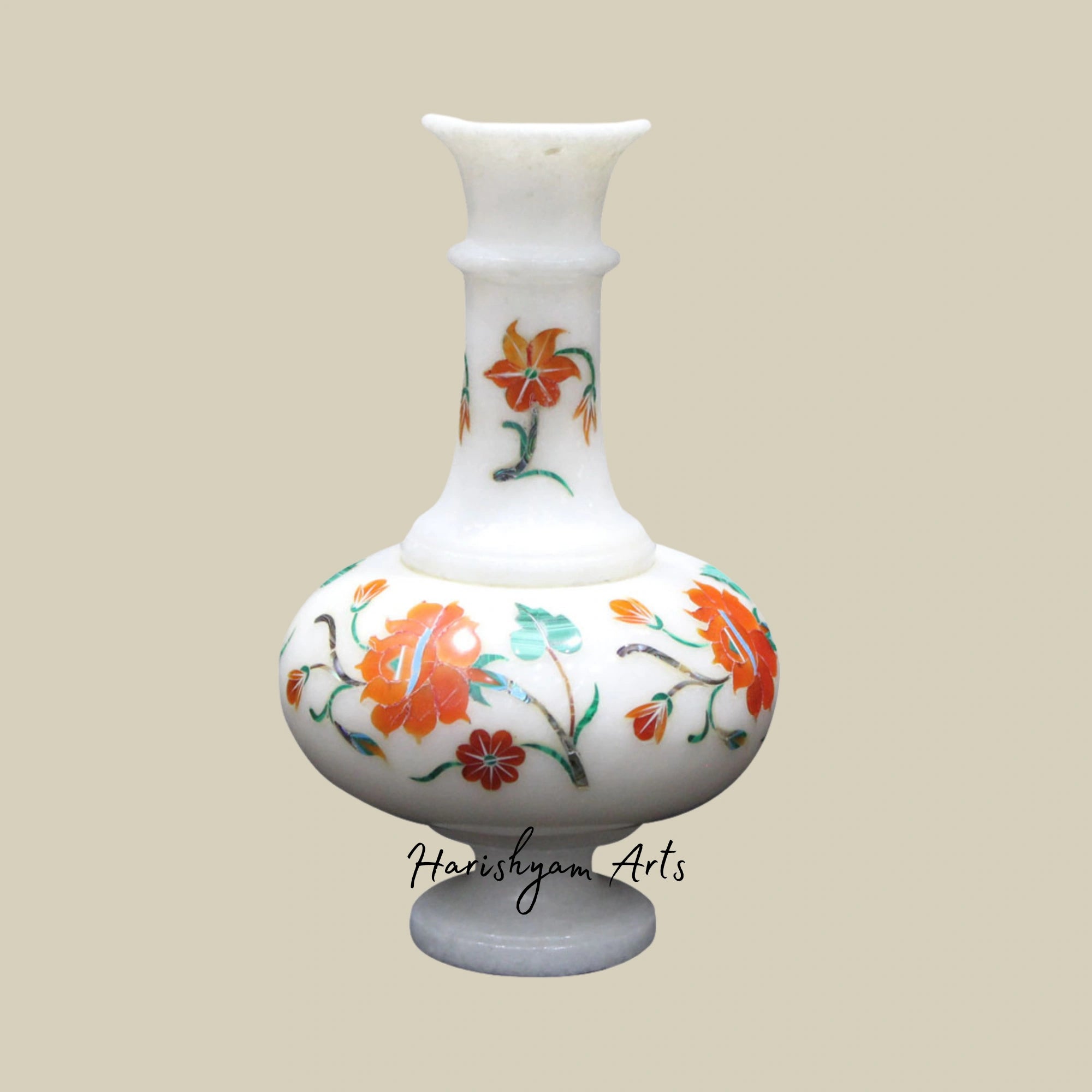 Exclusive White Marble Vase with Carnelian Gemstone Inlay1