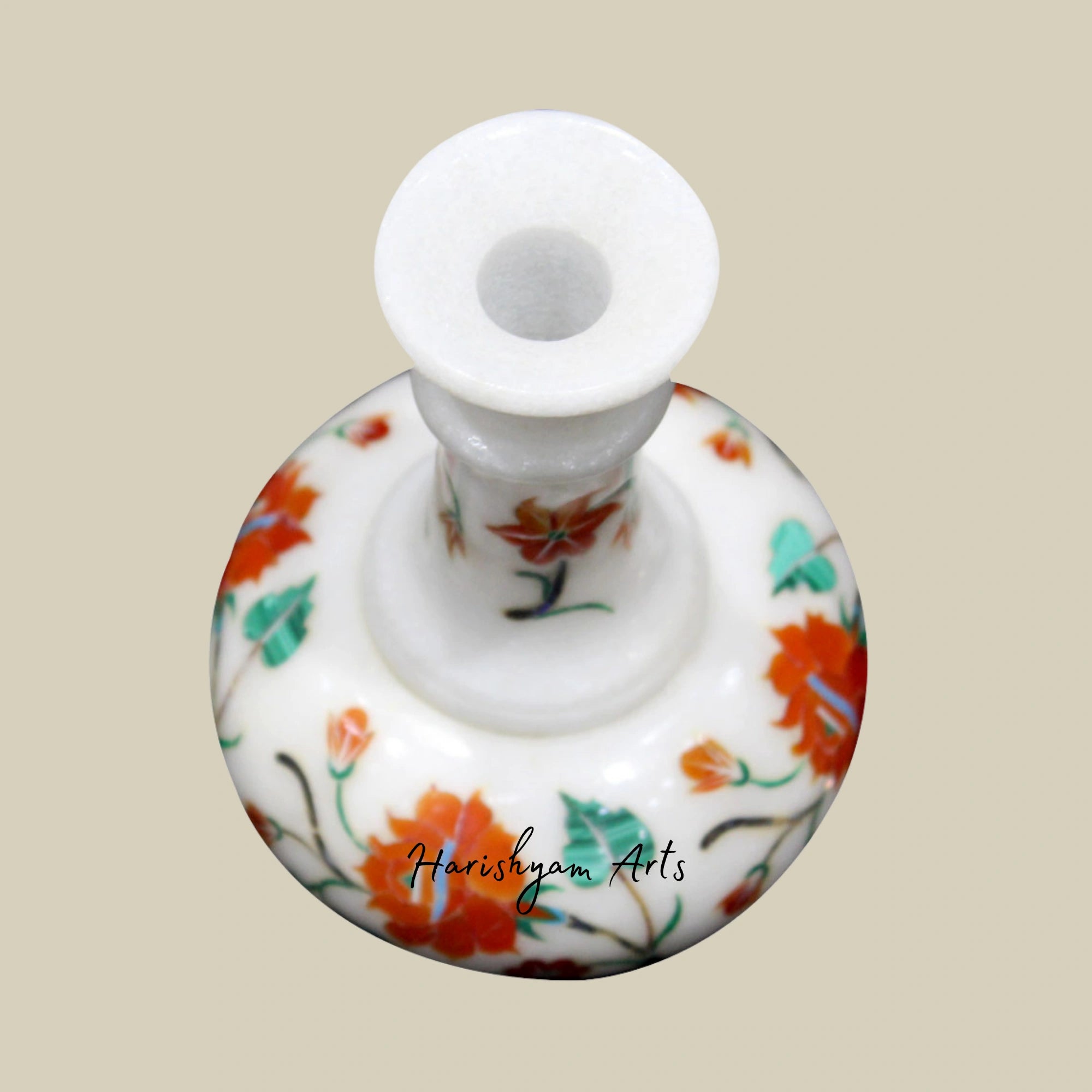 Exclusive White Marble Vase with Carnelian Gemstone Inlay3