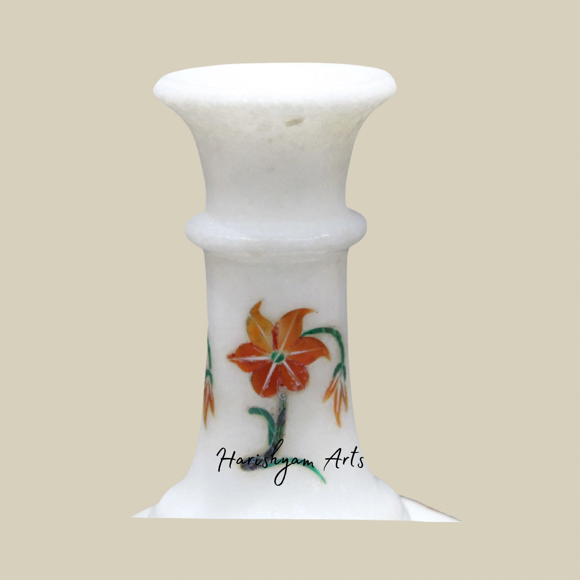 Exclusive White Marble Vase with Carnelian Gemstone Inlay4