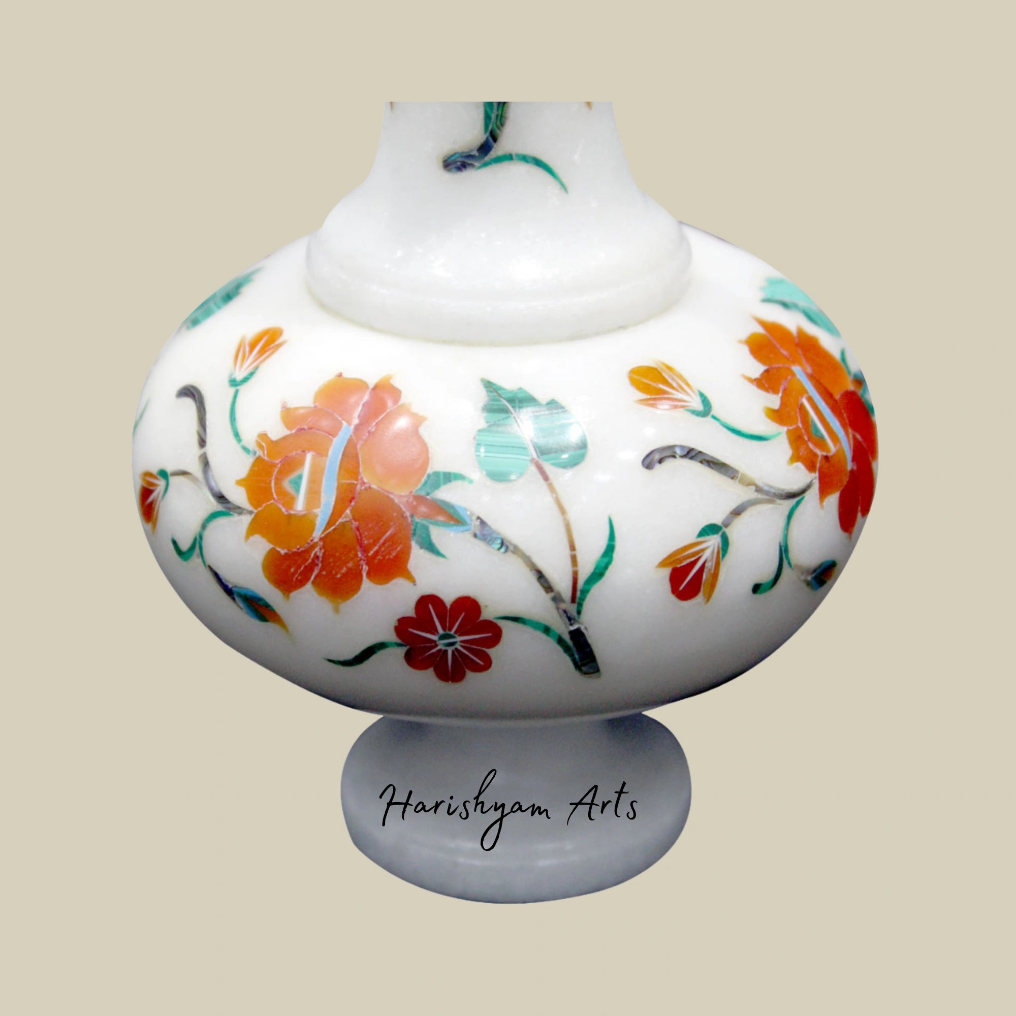 Exclusive White Marble Vase with Carnelian Gemstone Inlay5