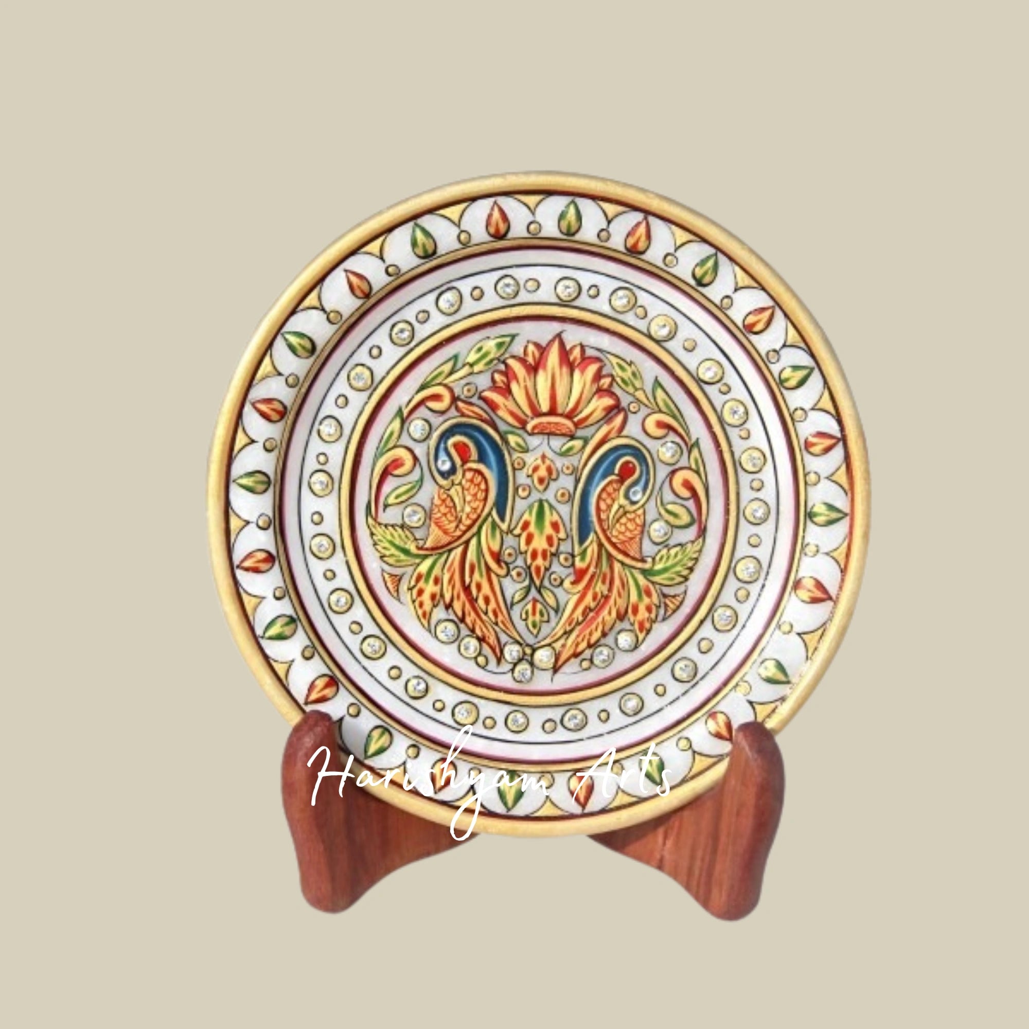 Exquisite Marble Plate with Meenakari Artwork – Perfect Home Decor