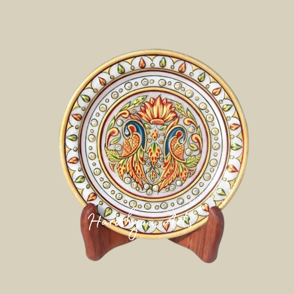 Exquisite Marble Plate with Meenakari Artwork – Perfect Home Decor