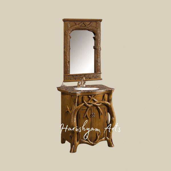 Forest Style Wooden Bathroom Vanity with Sink and Mirror