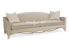 French Classic Camel-Curved Back Beige Fabric Sofa Set