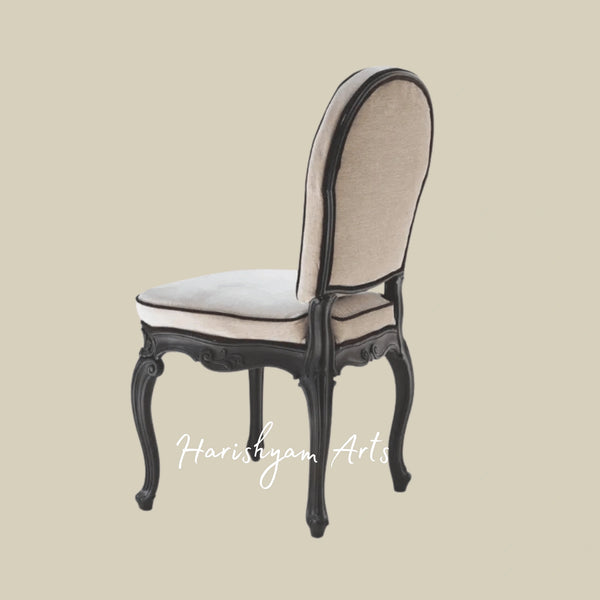French Louis Style Oval Back Dining Chair with Carved Wooden Frame and Upholstered Seat