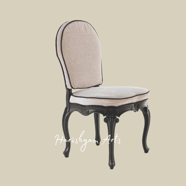 French Louis Style Oval Back Dining Chair with Carved Wooden Frame and Upholstered Seat