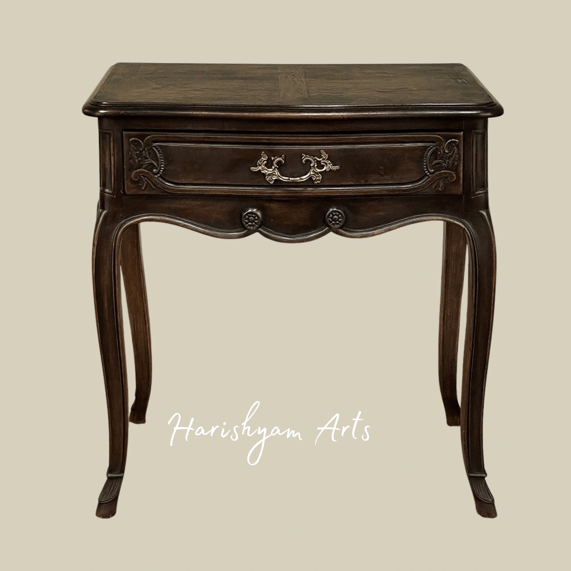 French Wooden Nightstand with Elegant Cabriole Legs