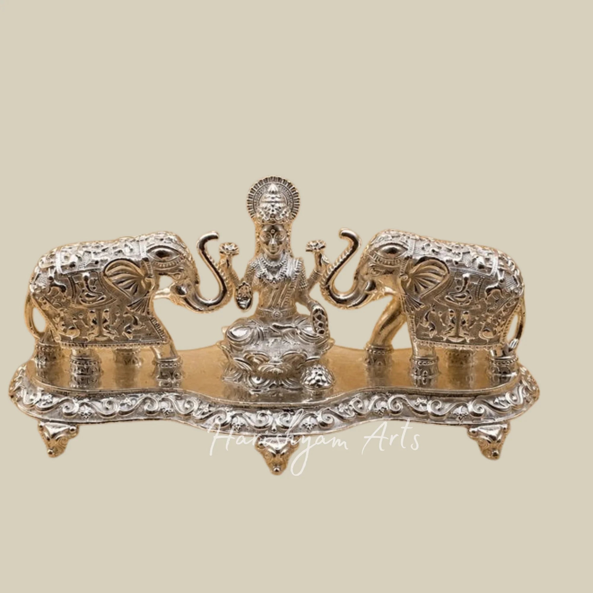 Gaja Lakshmi Prosperity Goddess Gold Idol
