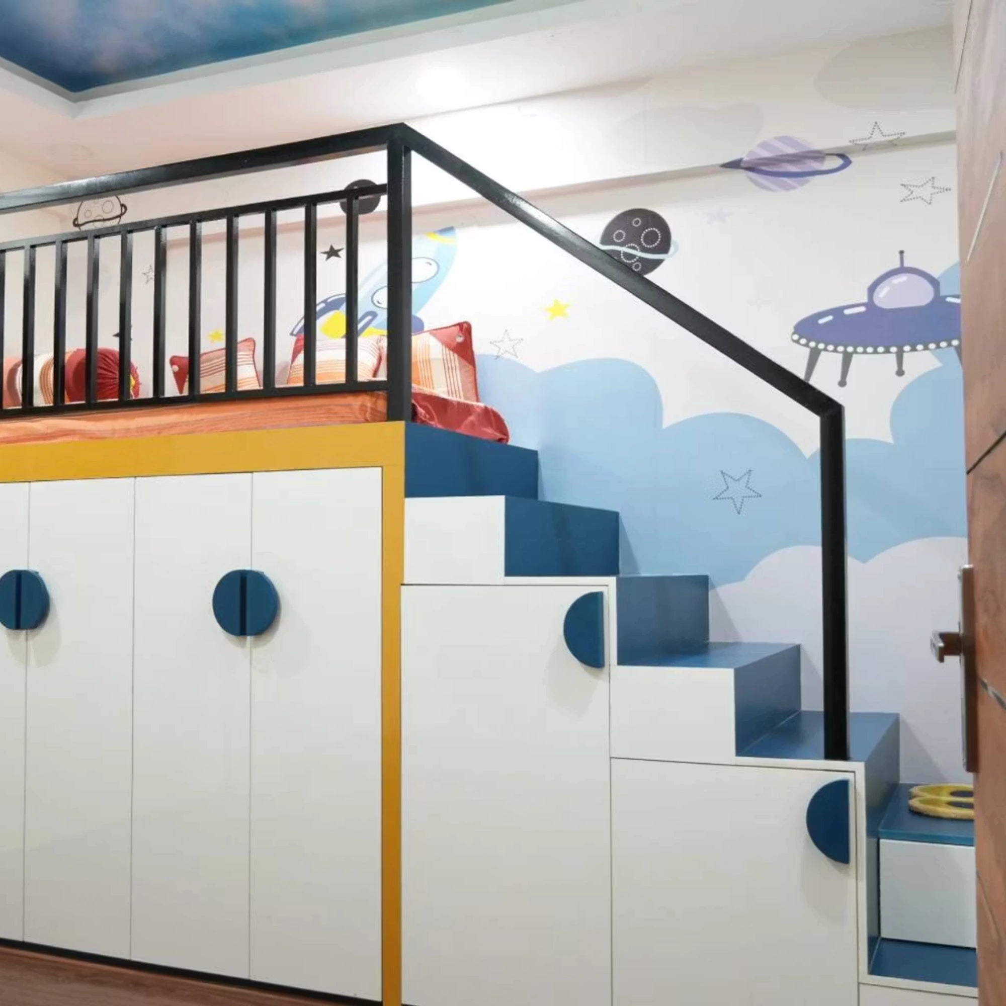 Galaxy Dreams Kids Bedroom with Playful UFO Wall Art