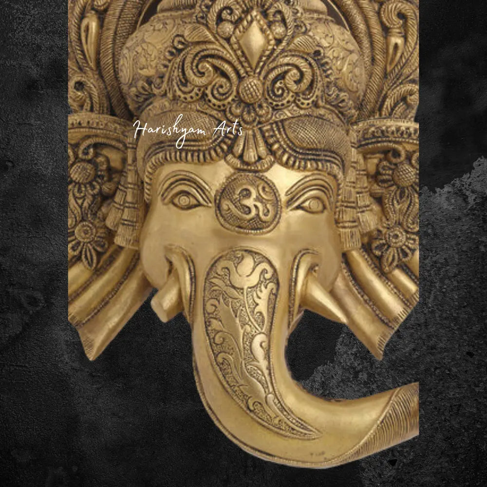 Brass Ganesha Face Wall Hanging with Bell 18"