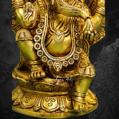 Ganesha Idol in a Brass Frame with Turban 12"