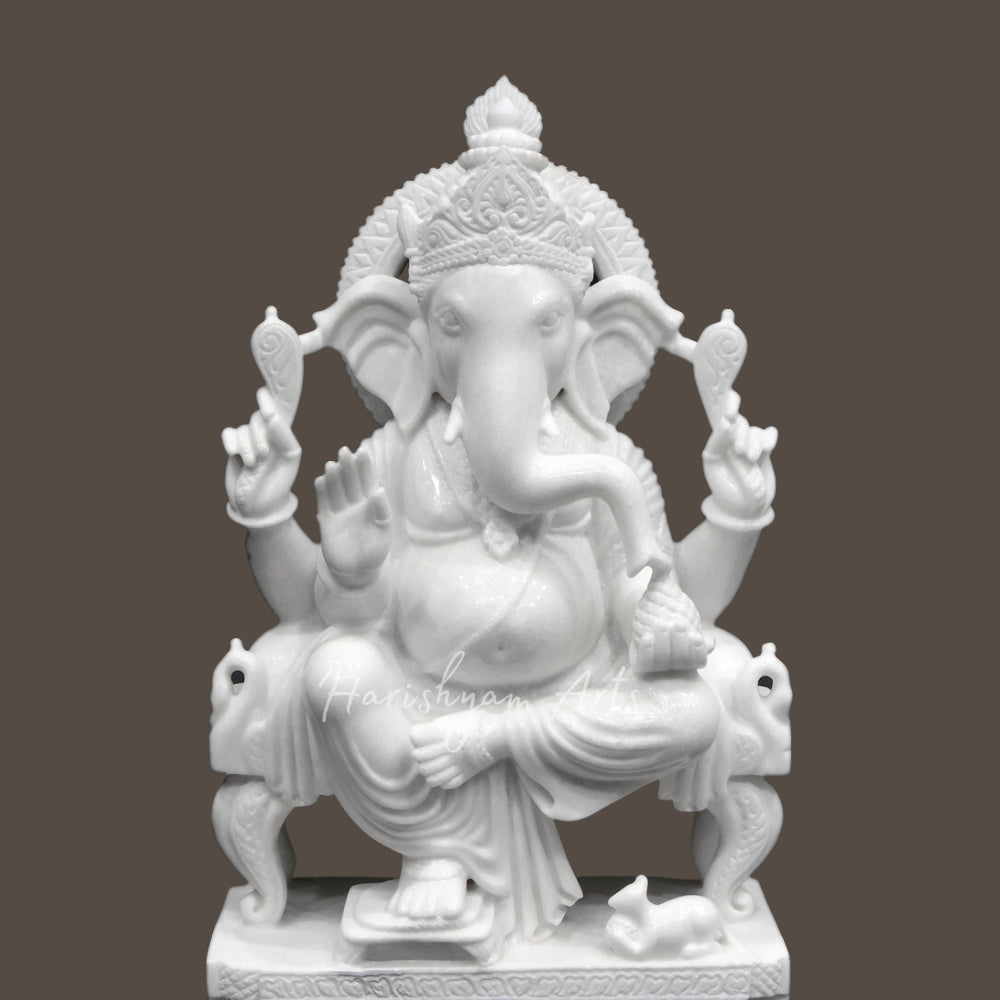 Ganesha Statue in Pure White Marble