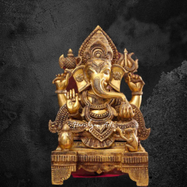 Brass Ganesha Statue with Decorative Chowki Base 26