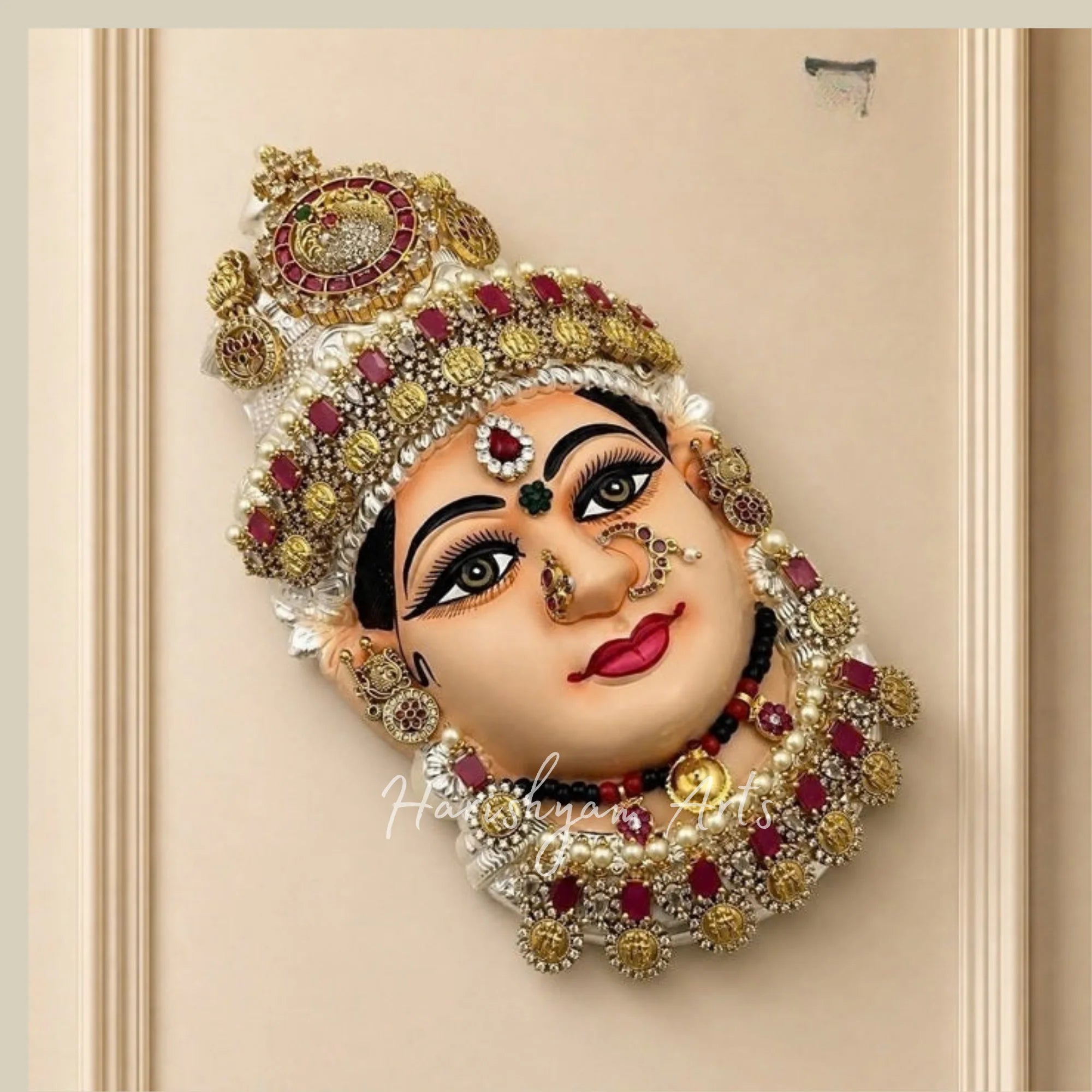 Goddess Lakshmi Graceful Divine Face Gold Idol