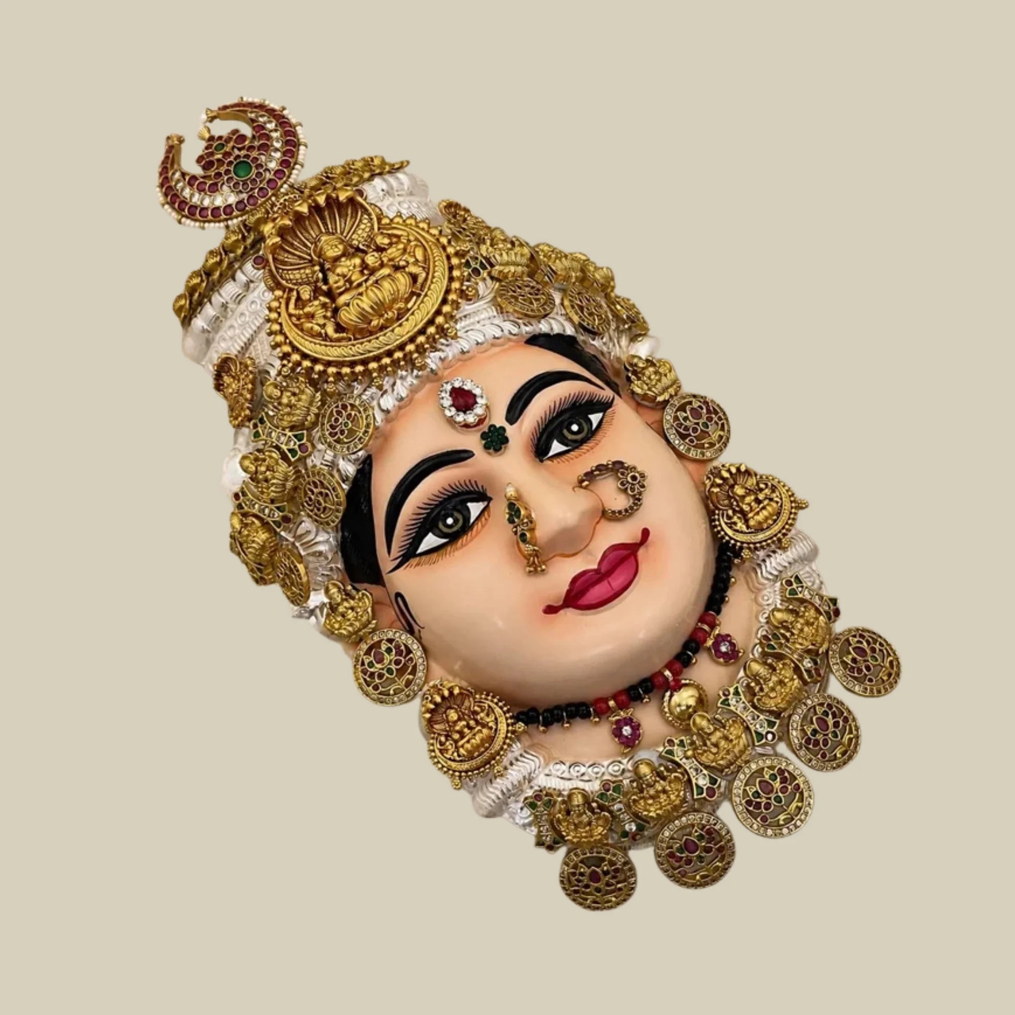 Goddess Lakshmi Royal Splendor Face Gold Statue