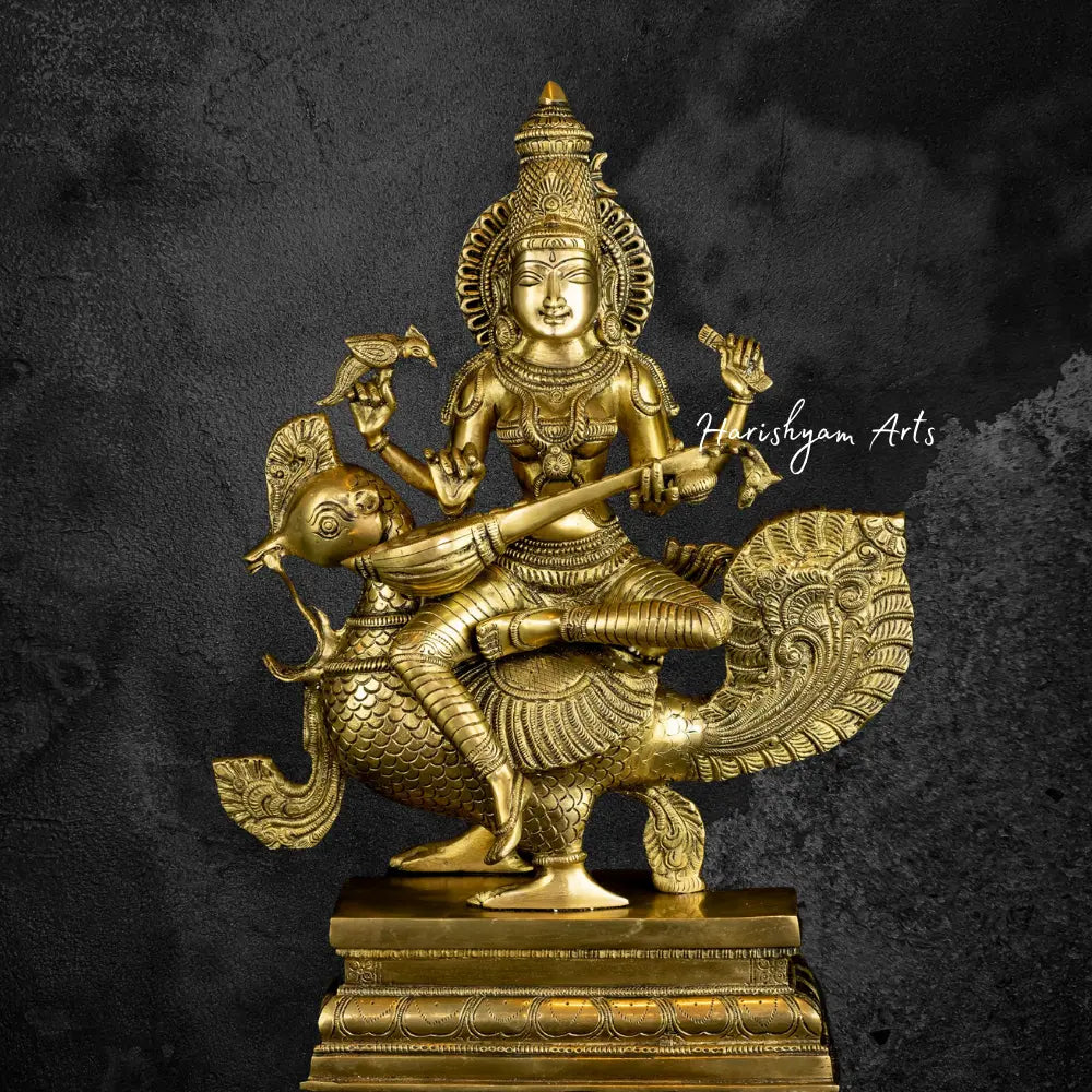 Saraswati Mata Brass Statue 19"