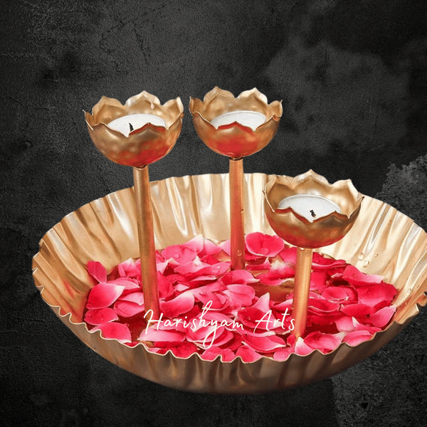 Gold Finish Metal Urli Bowl for Traditional Indian Home Styling