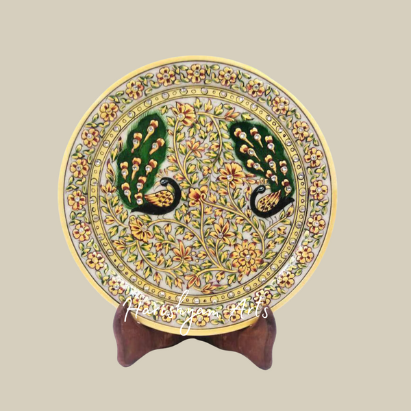 Gold & Red Marble Round Decorative Plate – Elegant Wall Accent