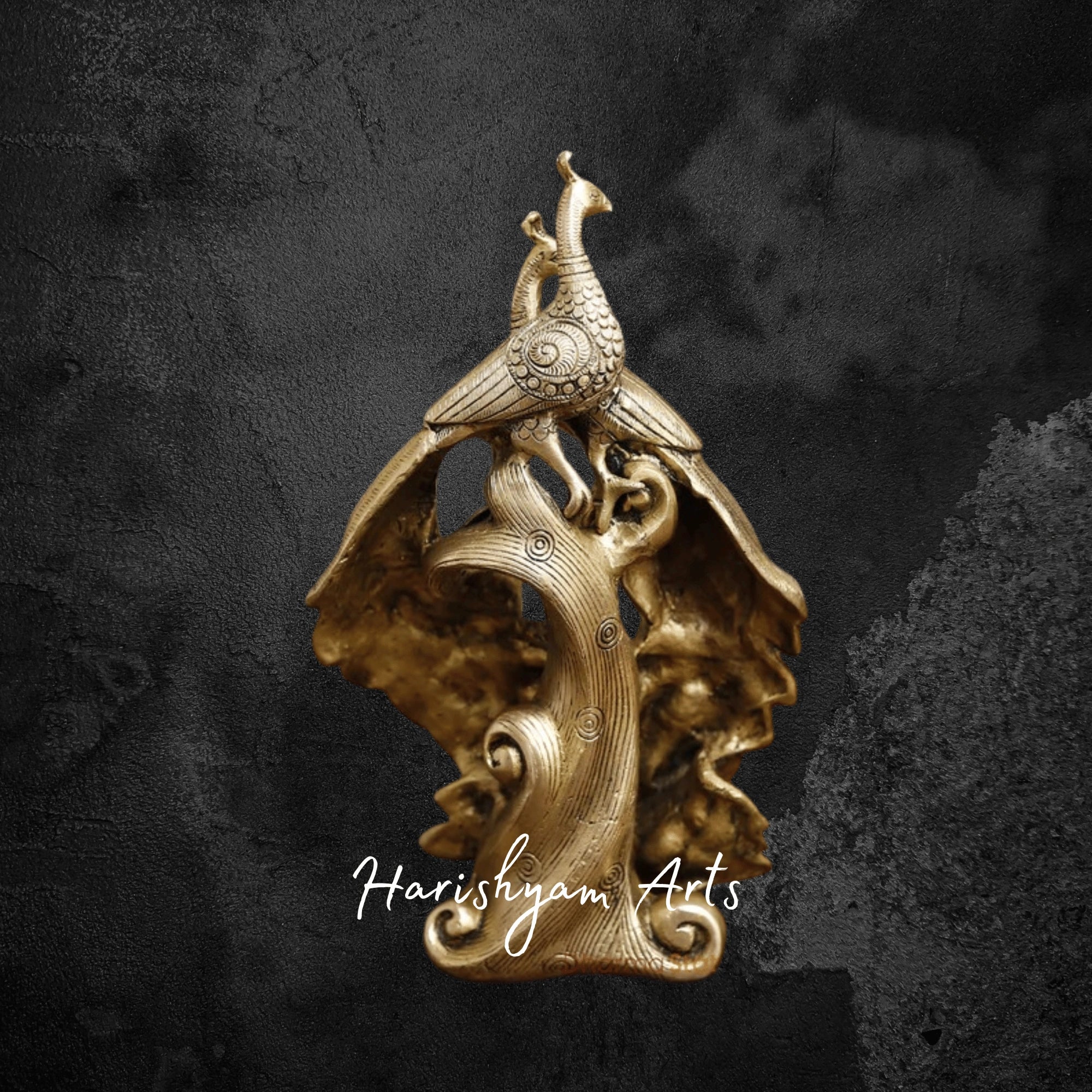 Golden Brass Peacock Couple Statue for Living Room or Hall Display