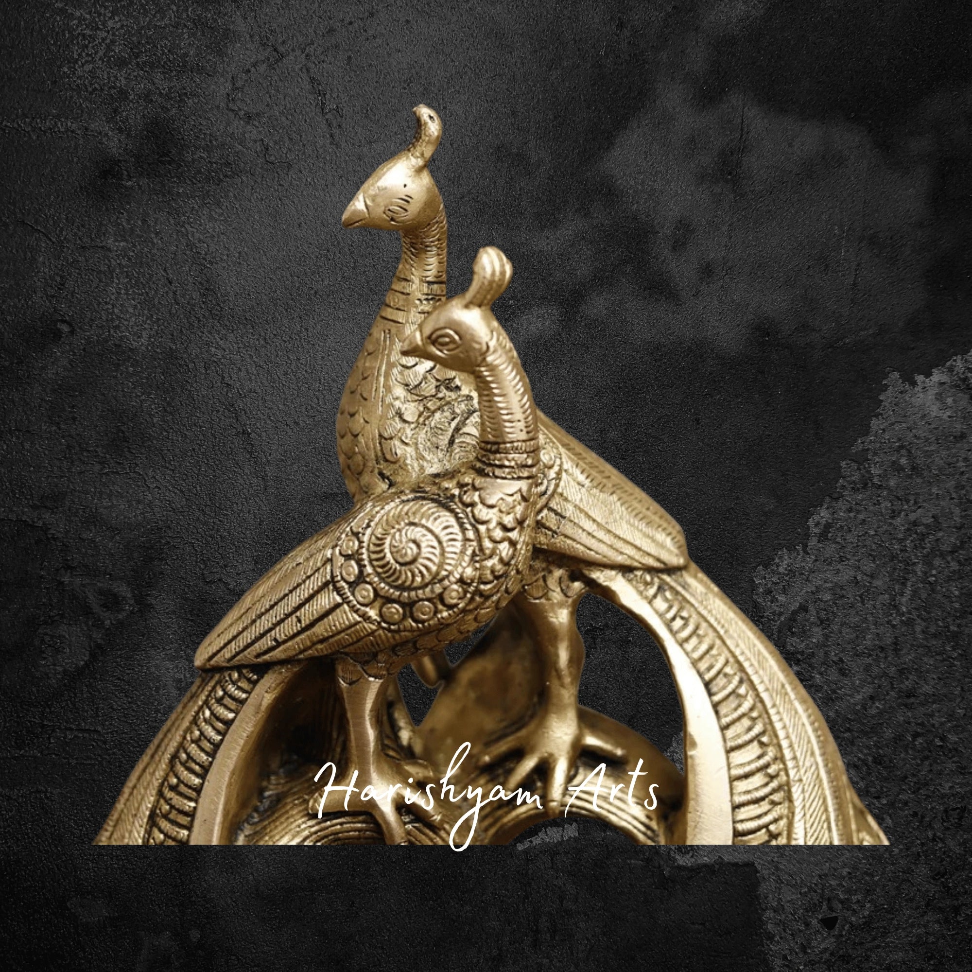 Golden Brass Peacock Couple Statue for Living Room or Hall Display