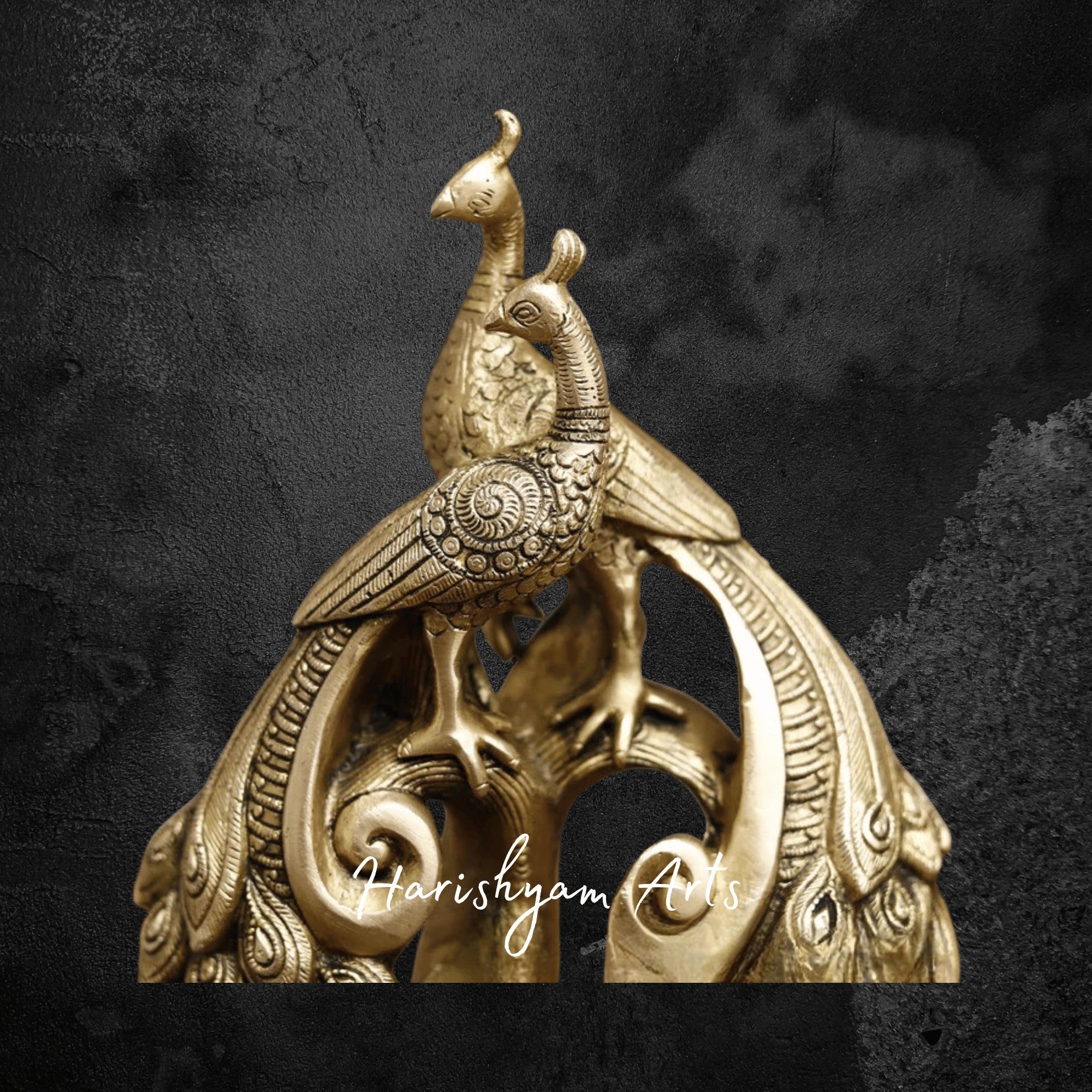 Golden Brass Peacock Couple Statue for Living Room or Hall Display