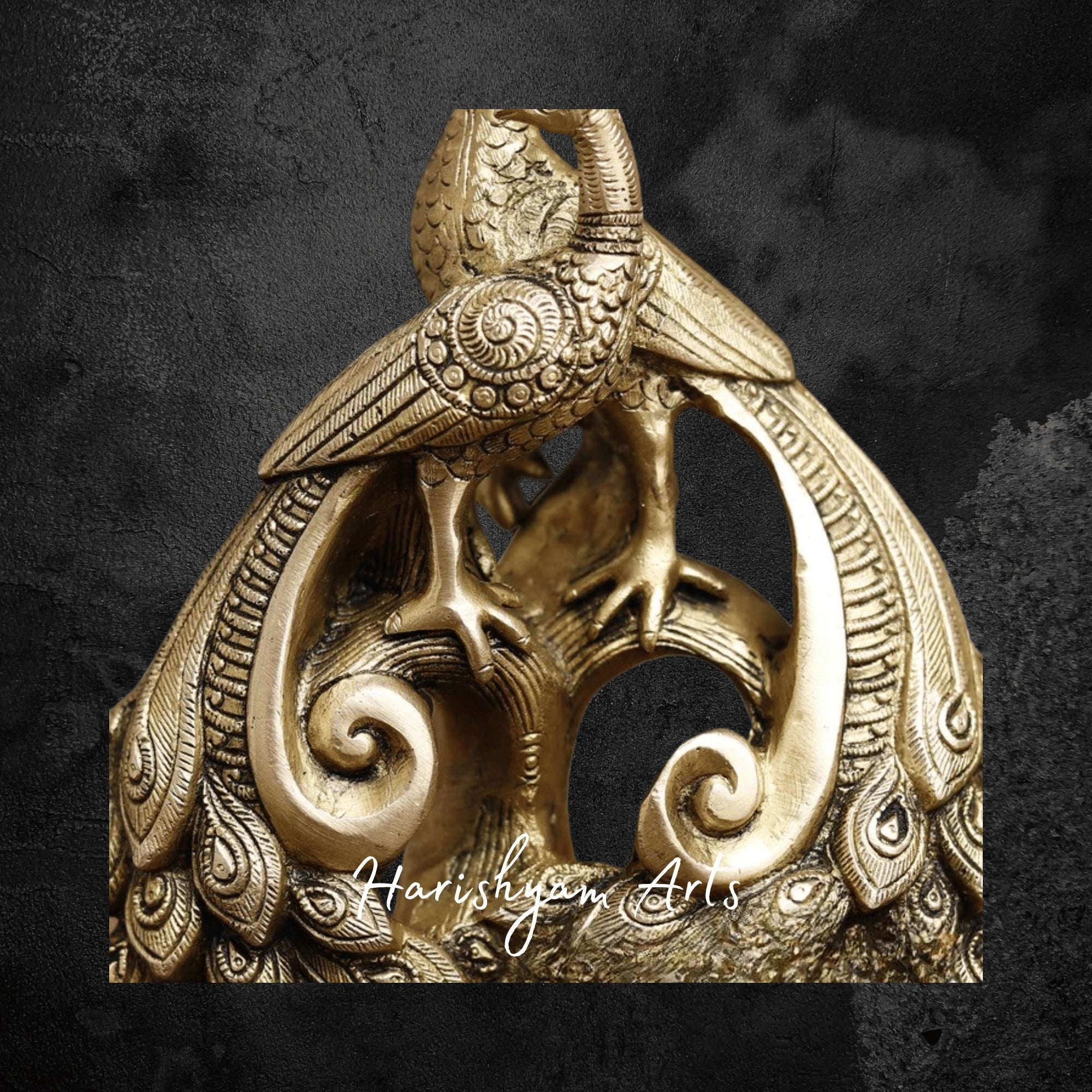 Golden Brass Peacock Couple Statue for Living Room or Hall Display