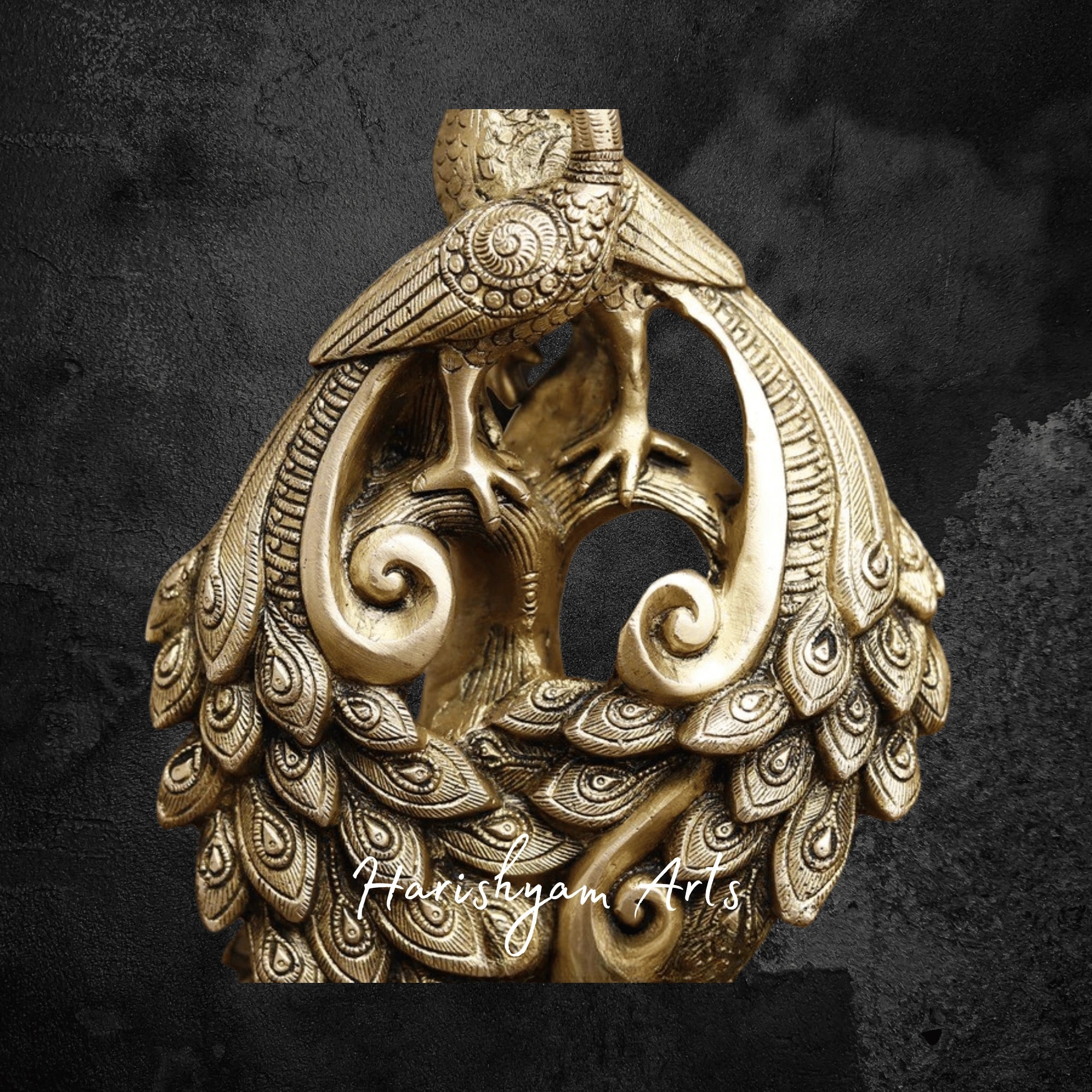 Golden Brass Peacock Couple Statue for Living Room or Hall Display
