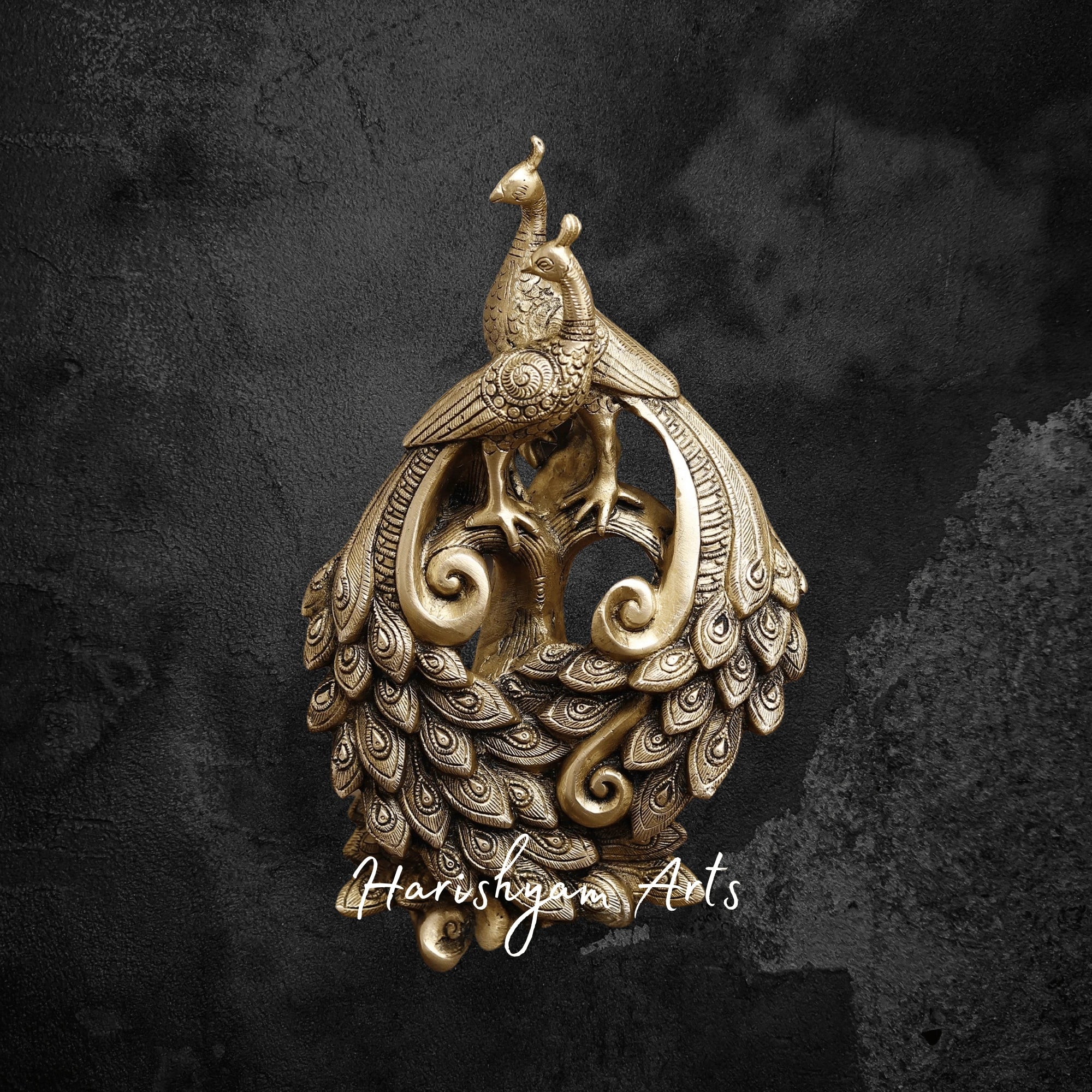 Golden Brass Peacock Couple Statue for Living Room or Hall Display