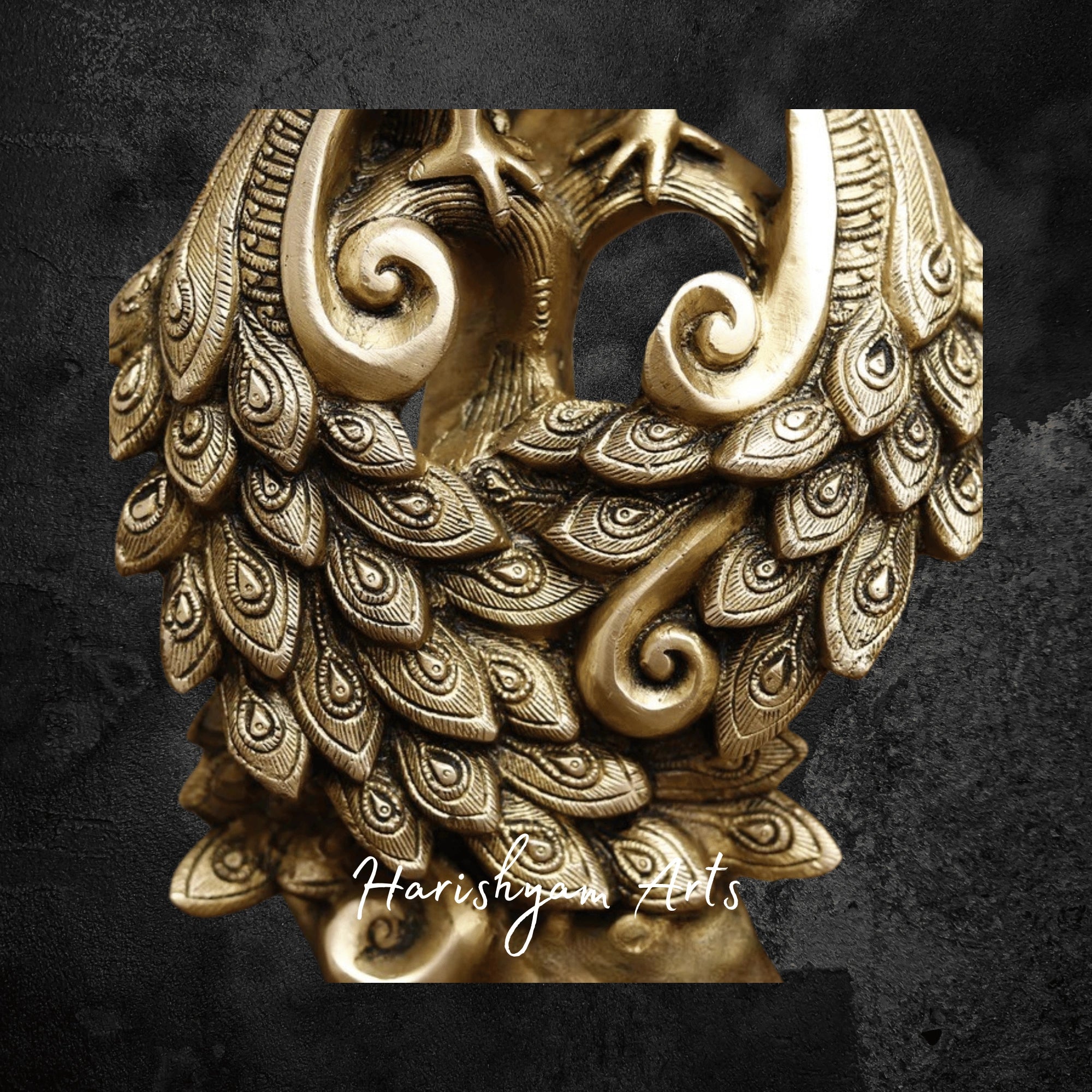 Golden Brass Peacock Couple Statue for Living Room or Hall Display