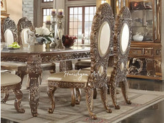 Golden Brown Traditional 7-Piece Dining Set with Luxurious Design, Carved Table, and Chairs