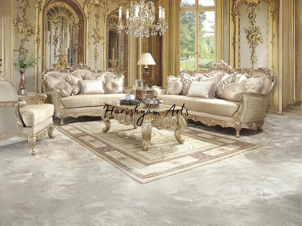 Golden Elegance Champagne Finish Sofa Set