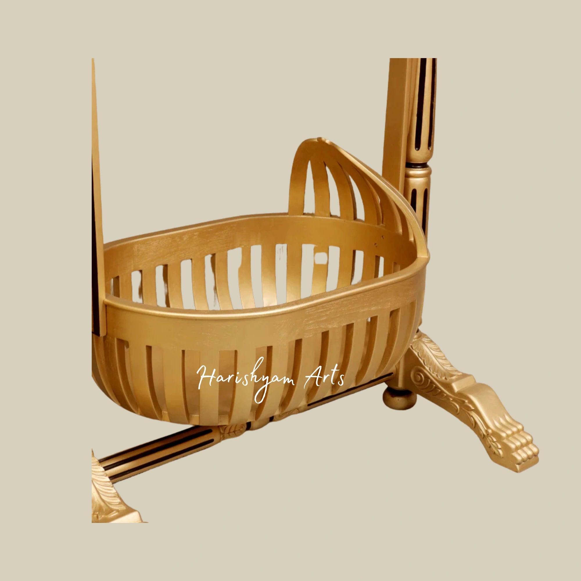 Golden Finish Dawn Teak Wood Handmade Baby Cradle