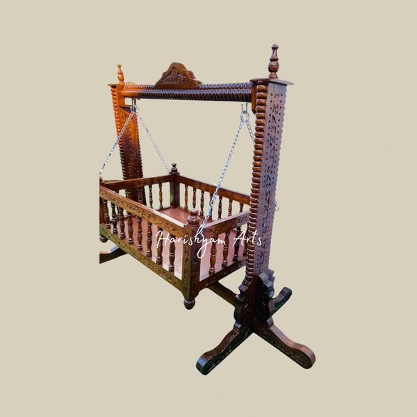 Golden Finish Wooden Baby Swing Cradle Crib for Newborns