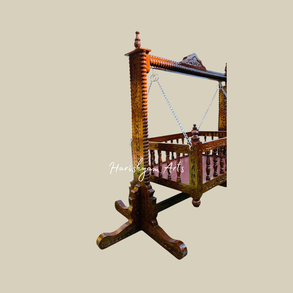 Golden Finish Wooden Baby Swing Cradle Crib for Newborns